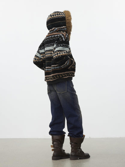 AFTADAWN Fair Isle Jacquard Detachable Collar Women&