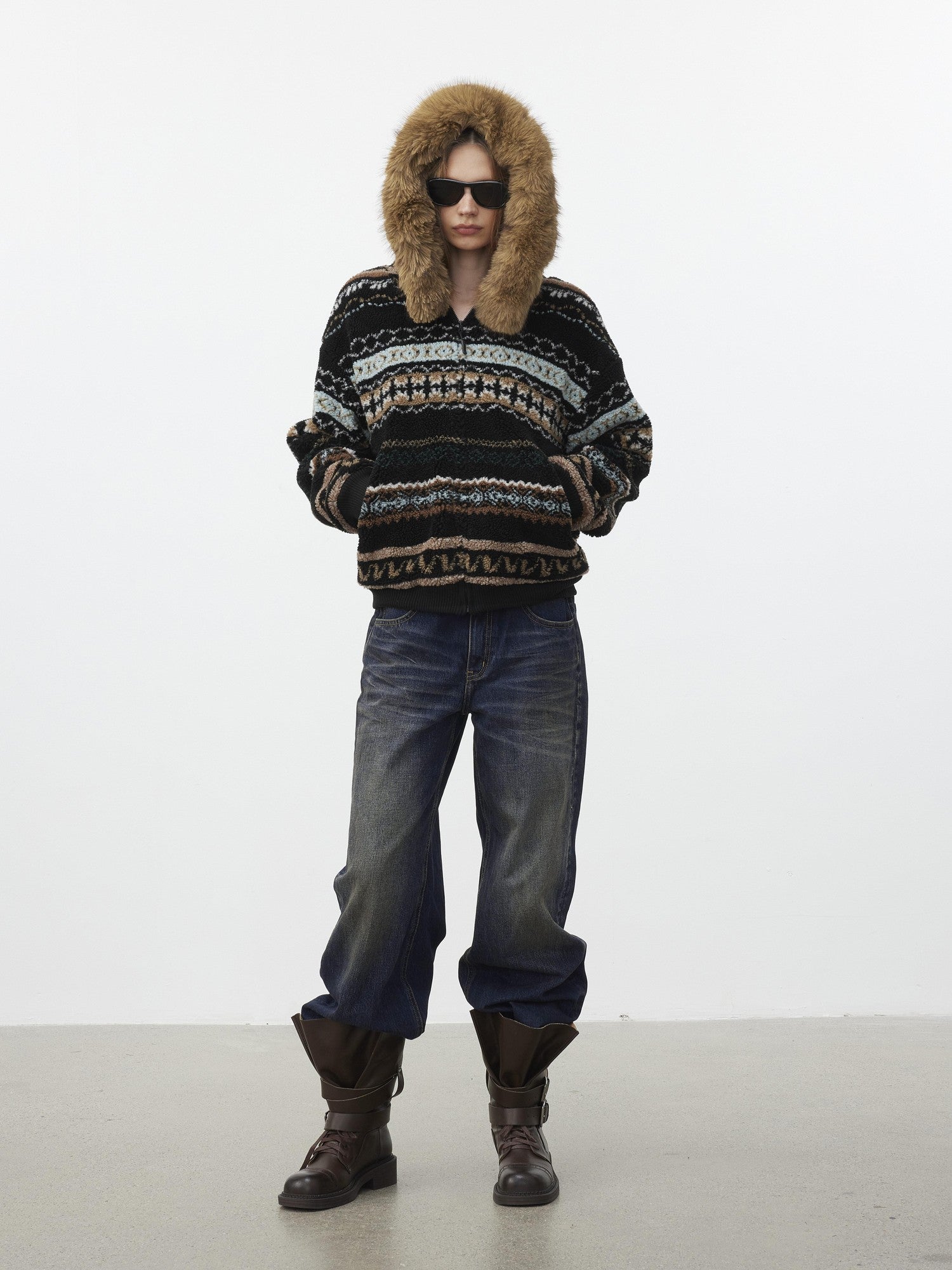 AFTADAWN Fair Isle Jacquard Detachable Collar Women&