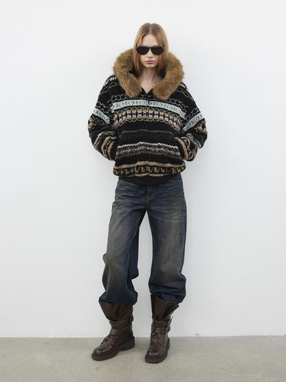 AFTADAWN Fair Isle Jacquard Detachable Collar Women&