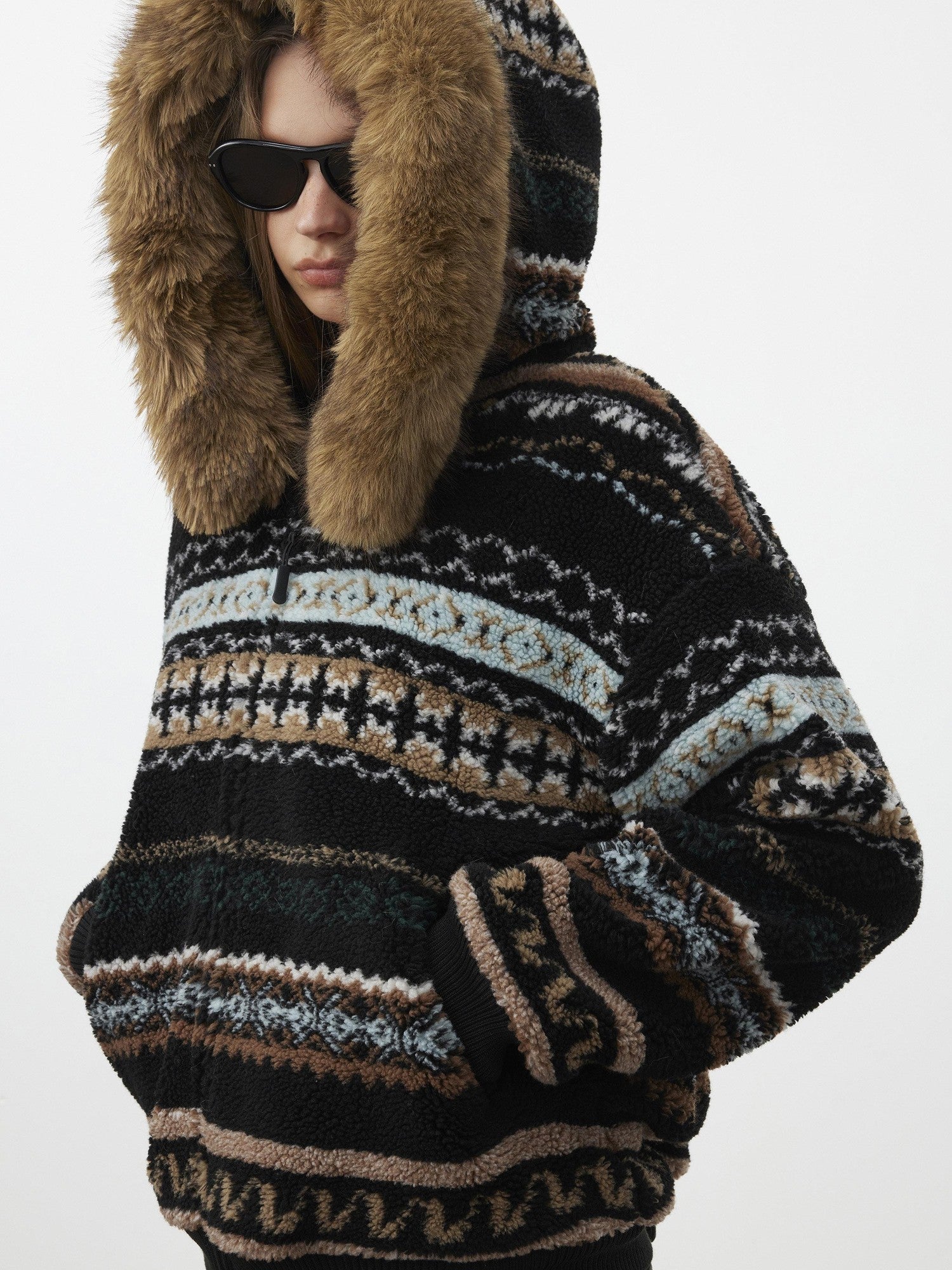 AFTADAWN Fair Isle Jacquard Detachable Collar Women&