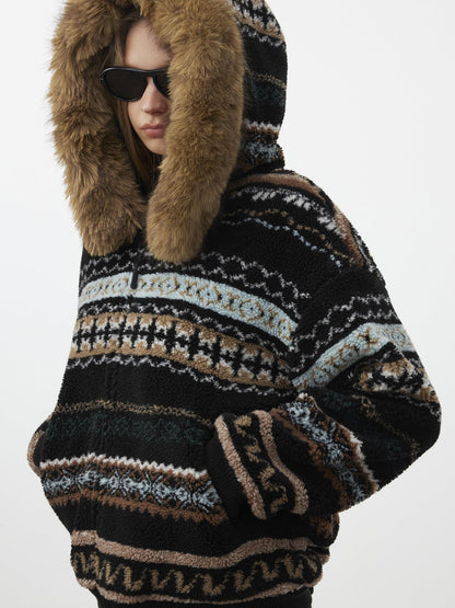 AFTADAWN Fair Isle Jacquard Detachable Collar Women&