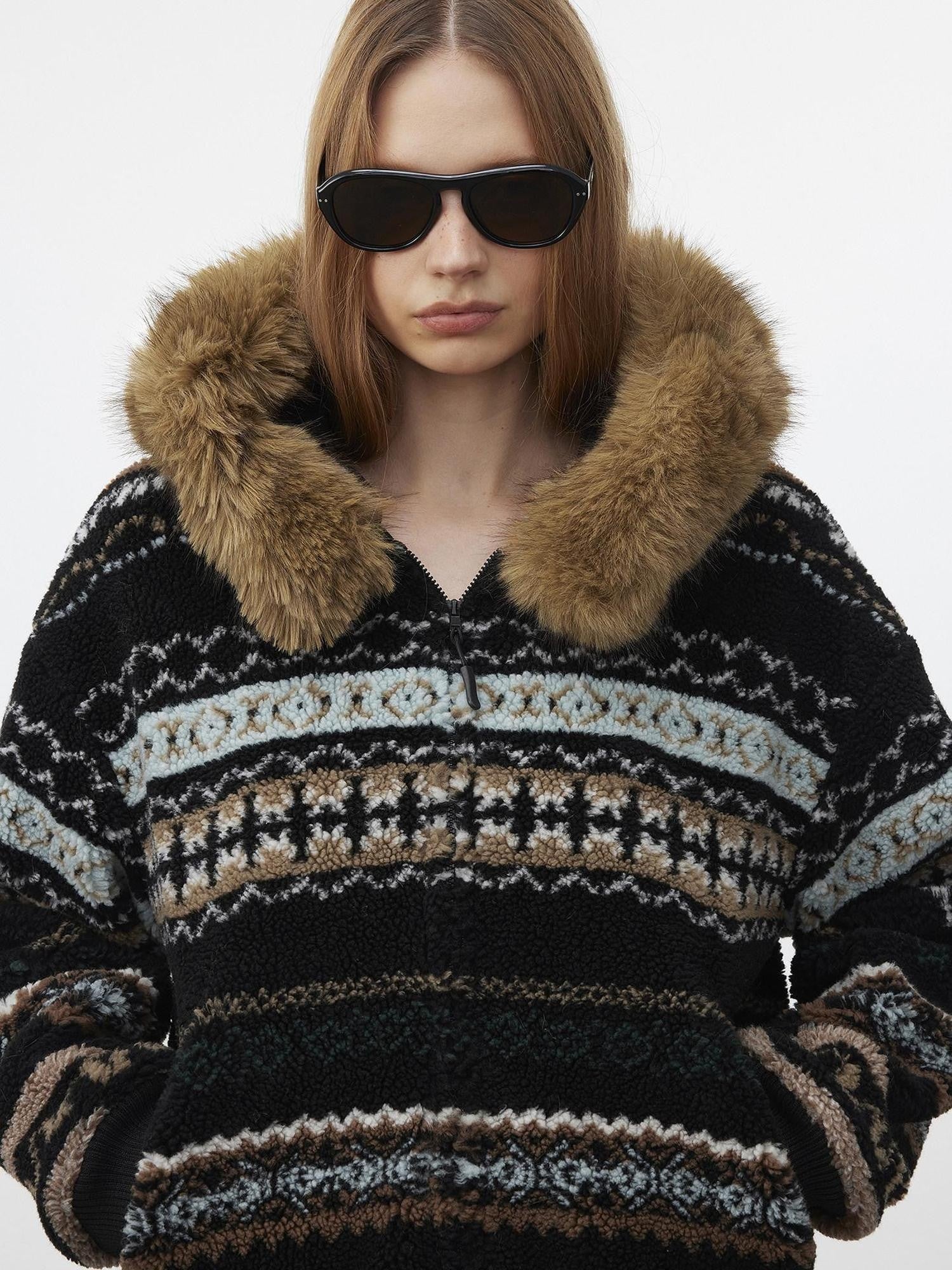AFTADAWN Fair Isle Jacquard Detachable Collar Women&