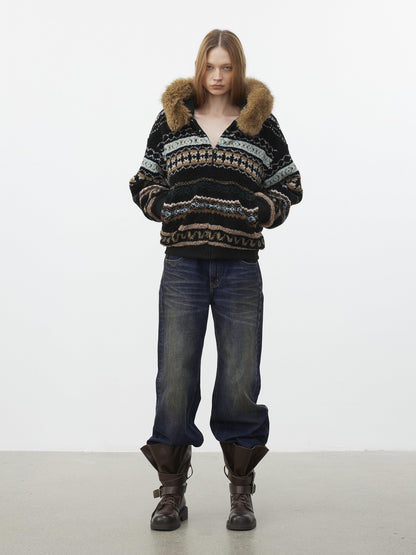 AFTADAWN Fair Isle Jacquard Detachable Collar Women&