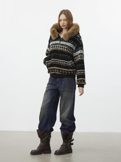 AFTADAWN Fair Isle Jacquard Detachable Collar Women&
