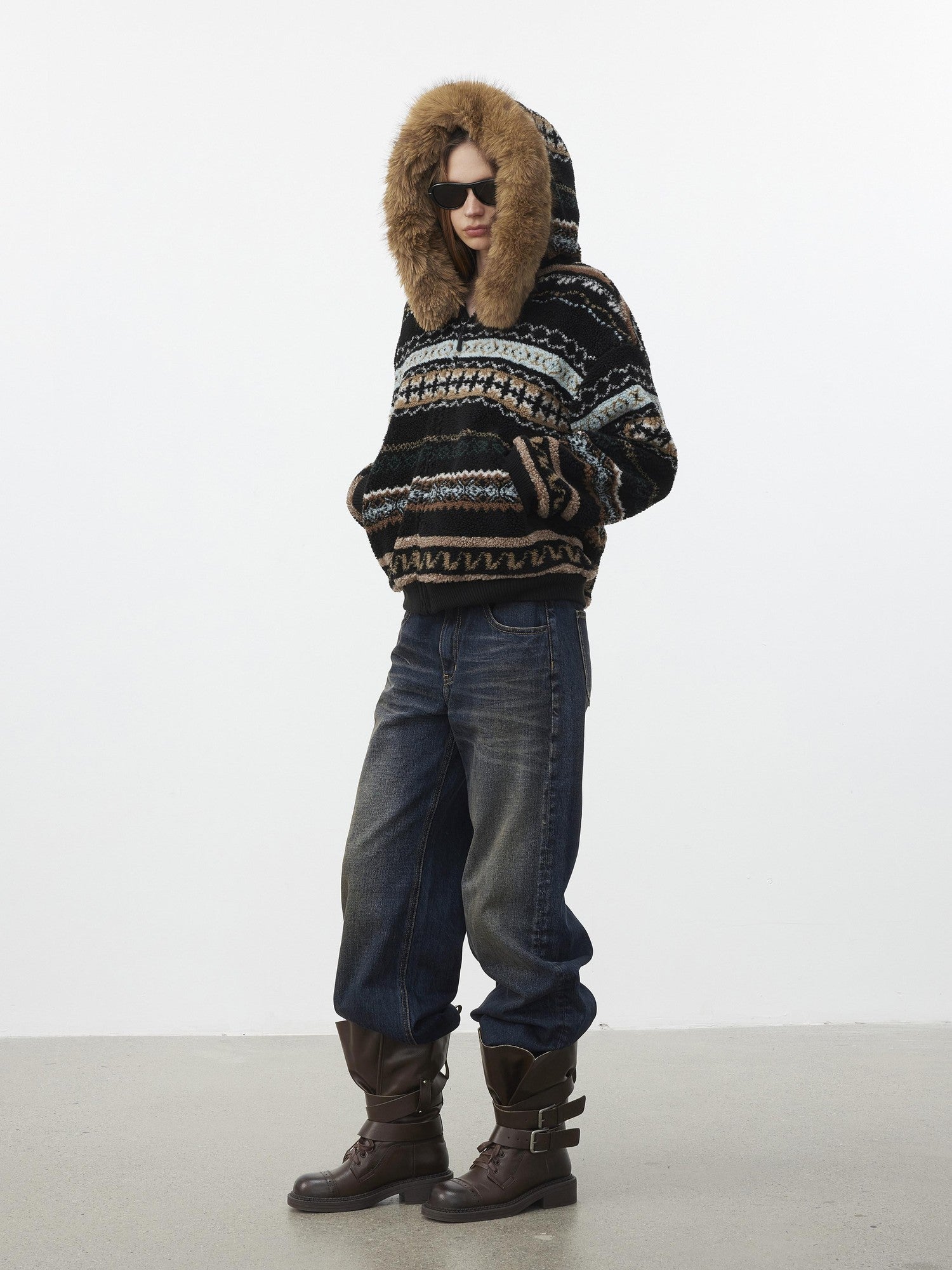 AFTADAWN Fair Isle Jacquard Detachable Collar Women&