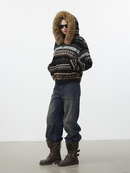 AFTADAWN Fair Isle Jacquard Detachable Collar Women&