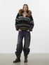AFTADAWN Fair Isle Lamb Fleece Detachable Hood Coat V-neck T-shirt Long Sleeve Jacket