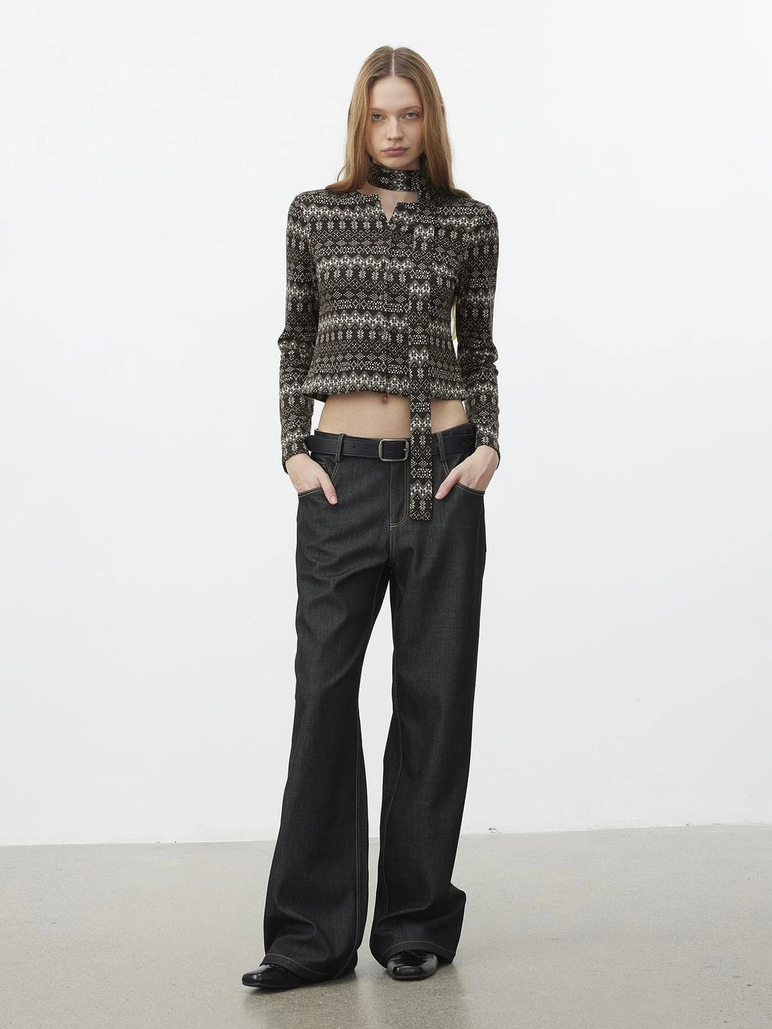 AFTADAWN Fair Isle Wool Blend Cardigan With Scarf Cardigan