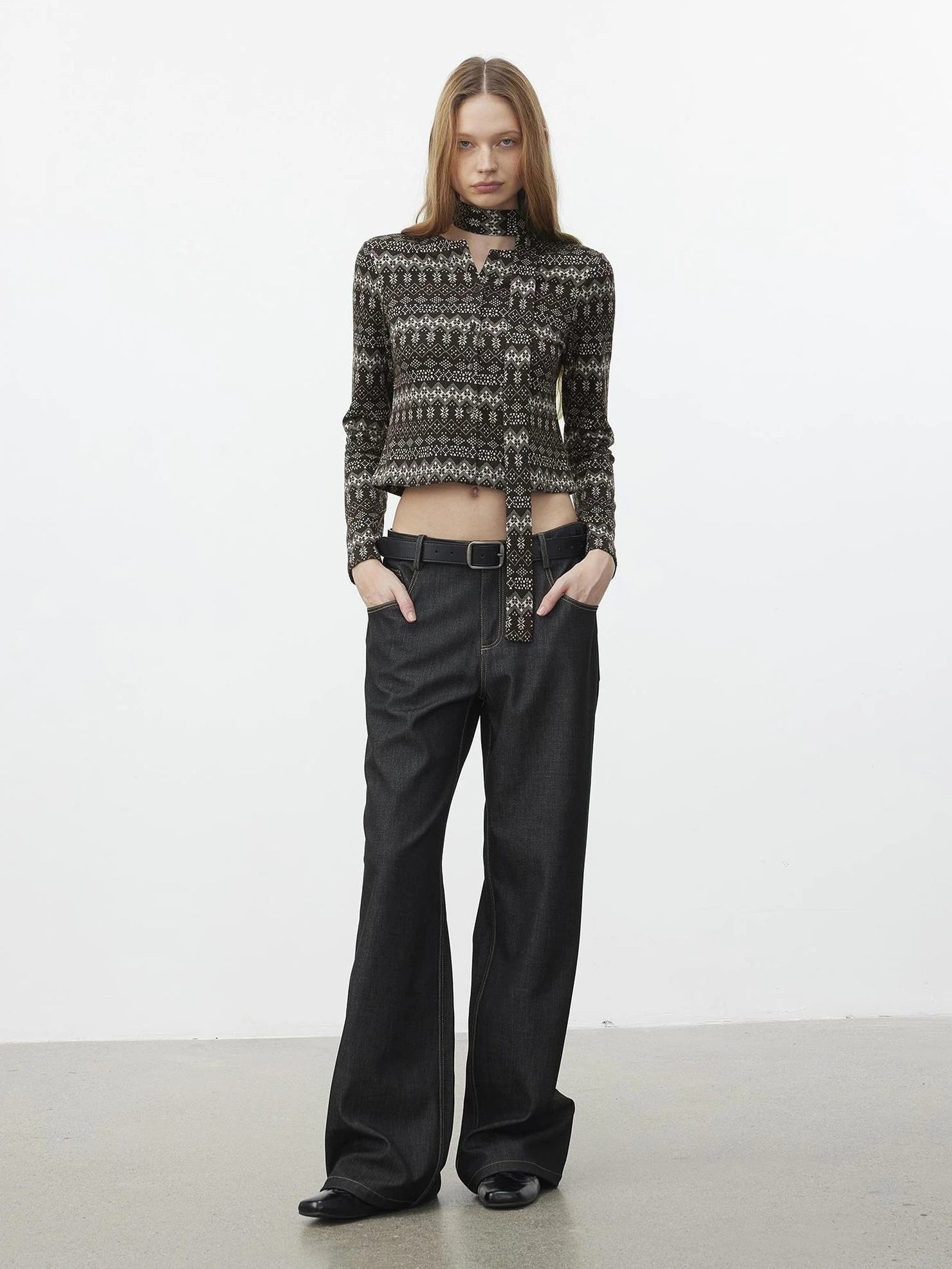 AFTADAWN Fair Isle Wool Blend Cardigan With Scarf Cardigan