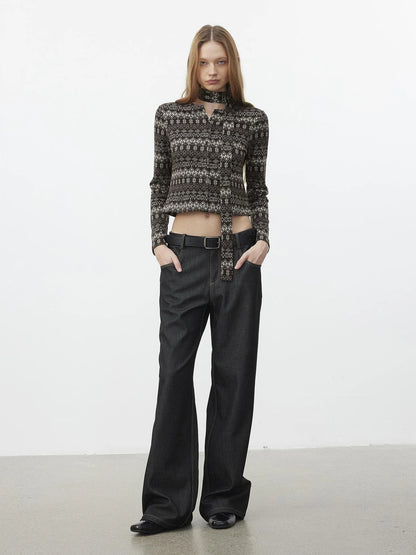 AFTADAWN Fair Isle Wool Blend Cardigan With Scarf Cardigan