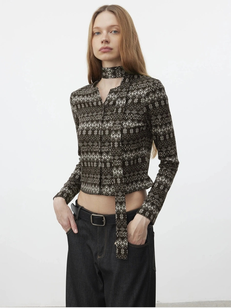 AFTADAWN Fair Isle Wool Blend Cardigan With Scarf Cardigan