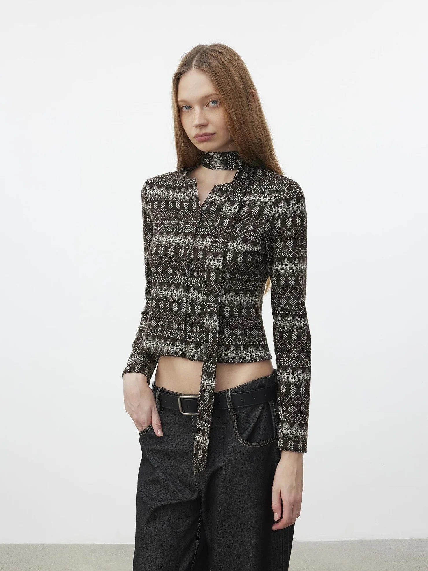 AFTADAWN Fair Isle Wool Blend Cardigan With Scarf Cardigan