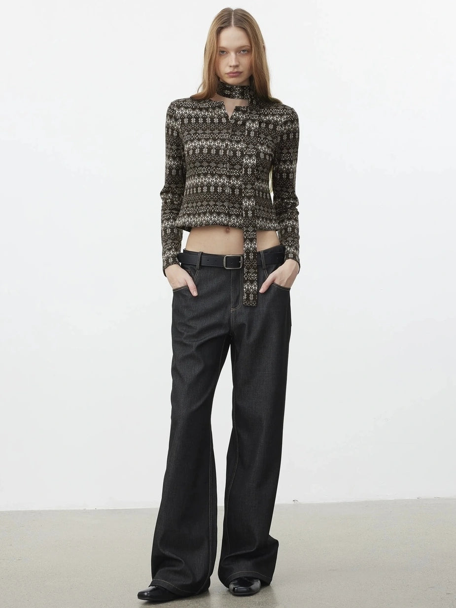 AFTADAWN Fair Isle Wool Blend Cardigan With Scarf Cardigan