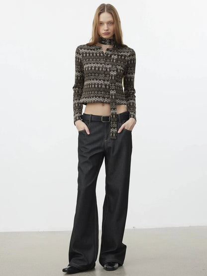 AFTADAWN Fair Isle Wool Blend Cardigan With Scarf Cardigan