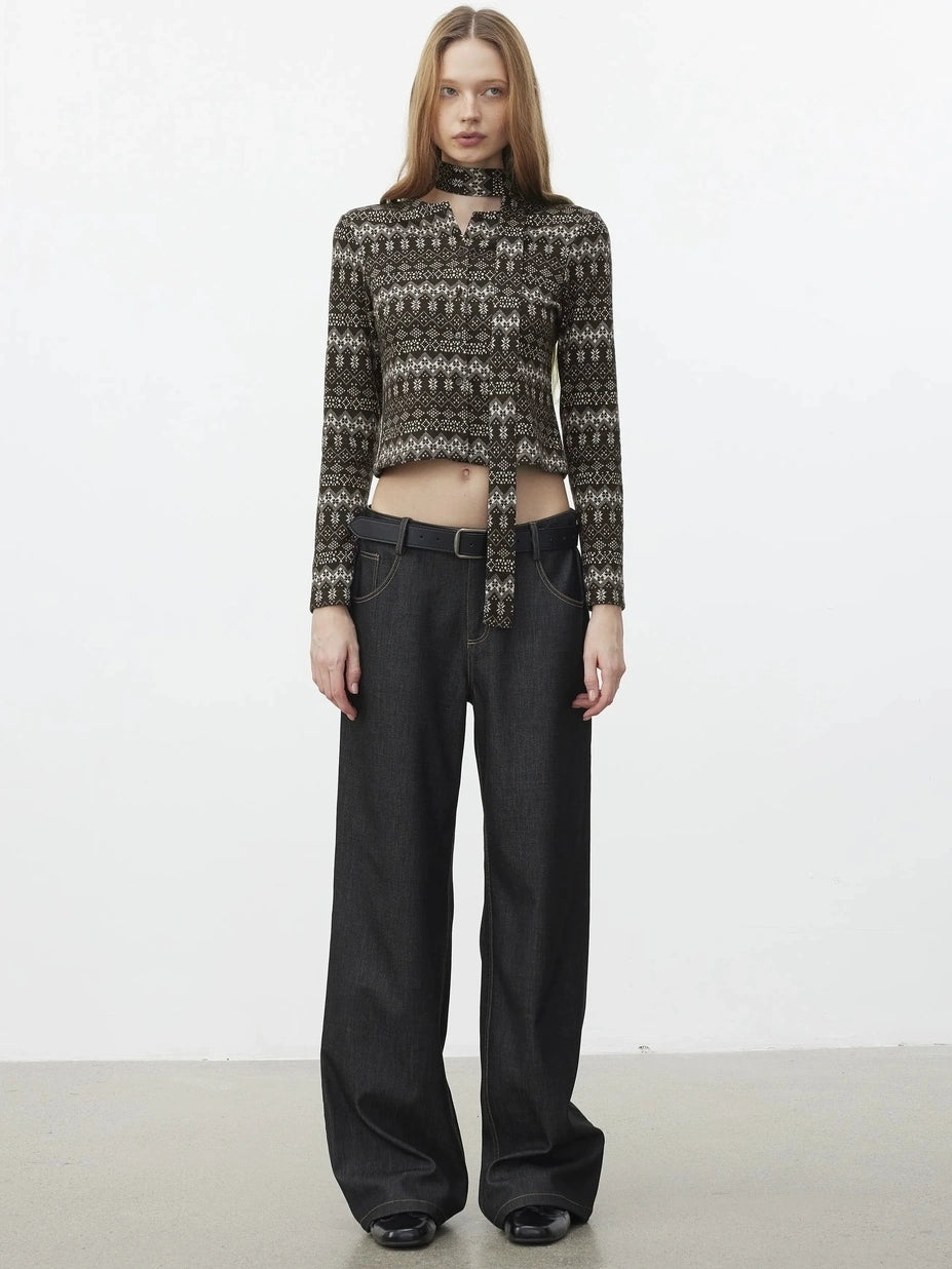 AFTADAWN Fair Isle Wool Blend Cardigan With Scarf Cardigan