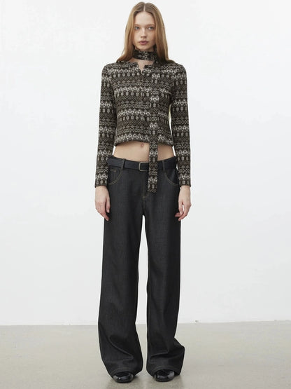 AFTADAWN Fair Isle Wool Blend Cardigan With Scarf Cardigan