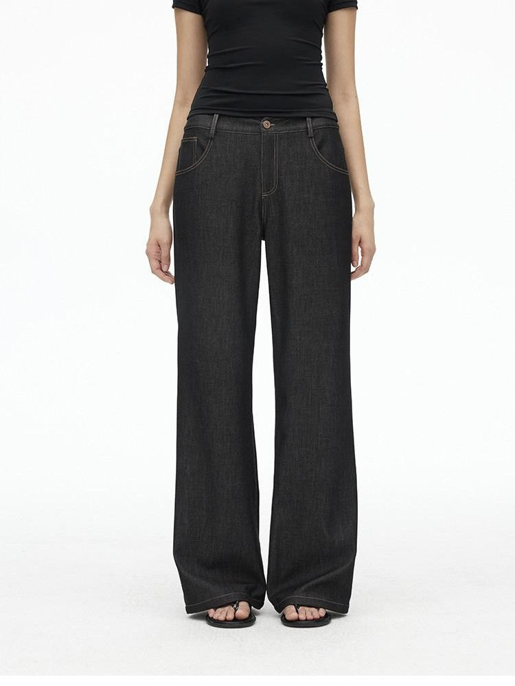 AFTADAWN Faux Denim Back Pocket Embroidery Low Waist Women&