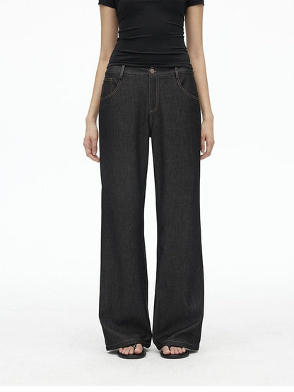 AFTADAWN Faux Denim Back Pocket Embroidery Low Waist Women&