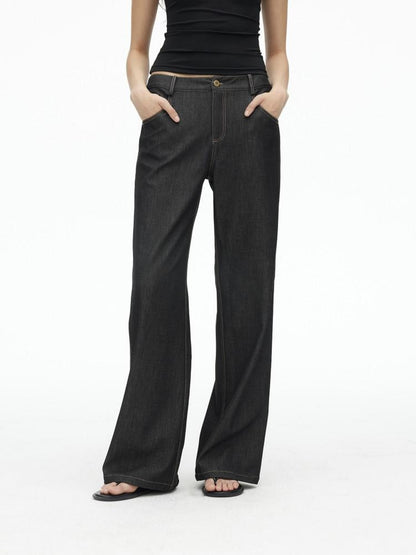 AFTADAWN Faux Denim Back Pocket Embroidery Low Waist Women&