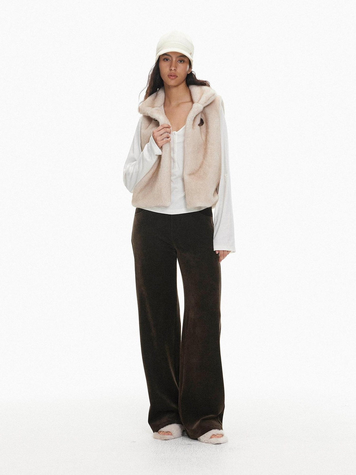 AFTADAWN Faux Fur Oversized Stand Collar Horn Button Women&