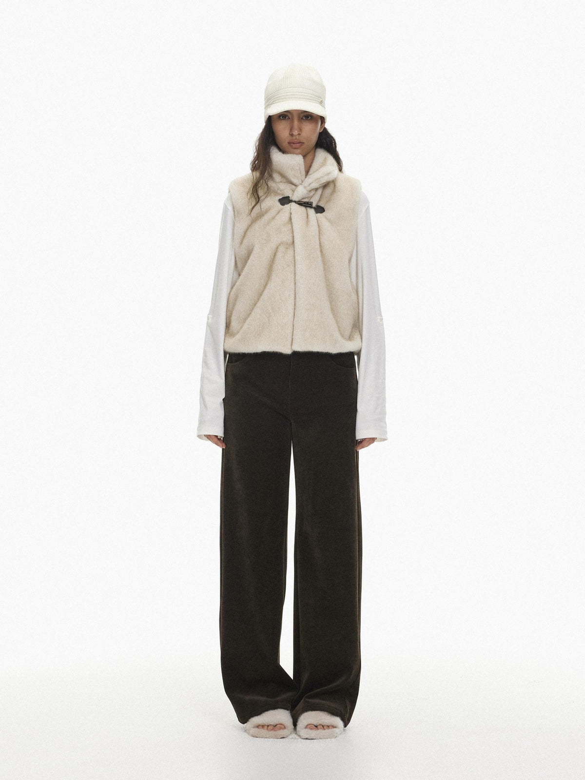 AFTADAWN Faux Fur Oversized Stand Collar Horn Button Women&