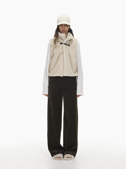 AFTADAWN Faux Fur Oversized Stand Collar Horn Button Women&