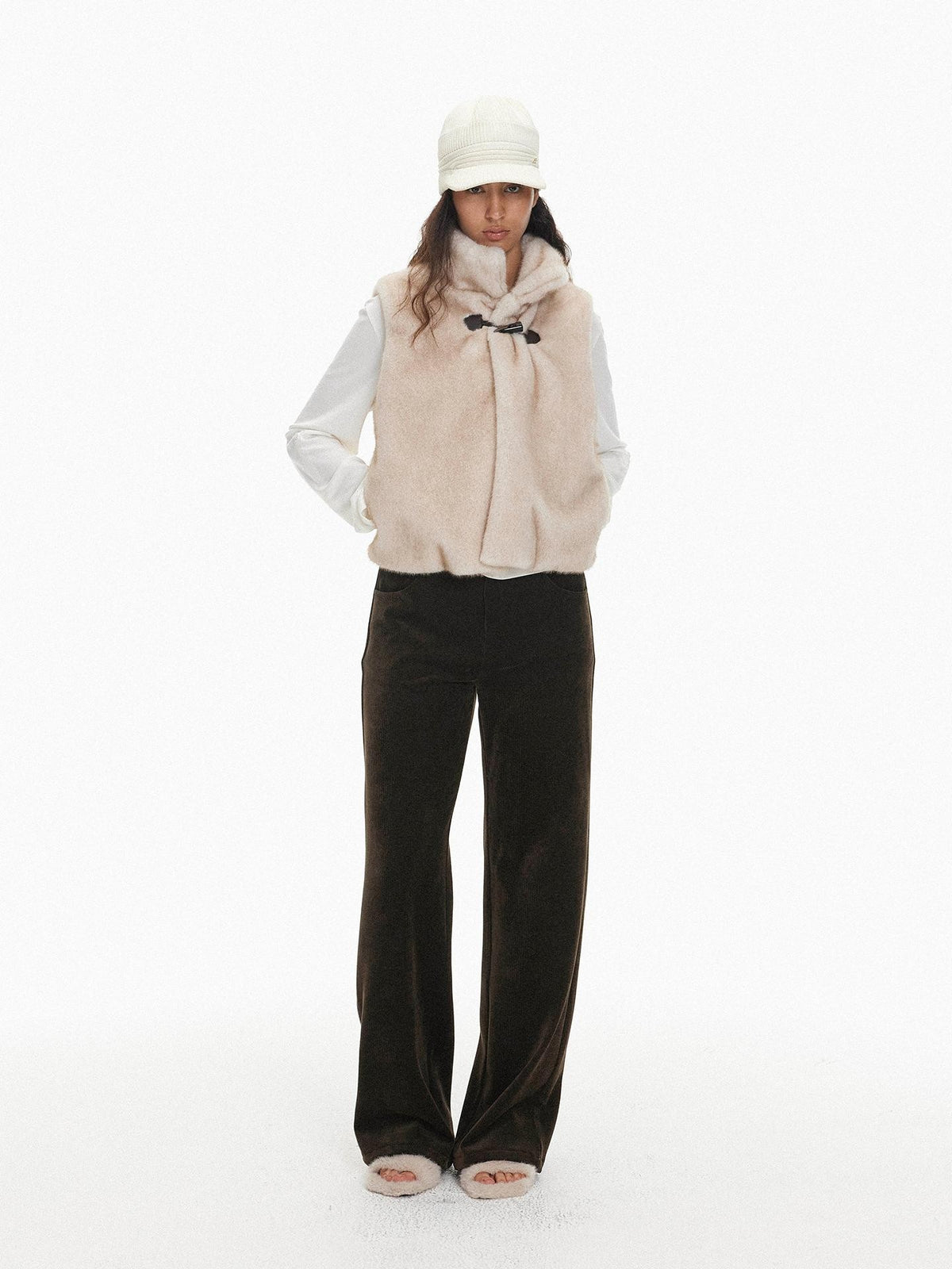 AFTADAWN Faux Fur Oversized Stand Collar Horn Button Women&