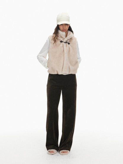 AFTADAWN Faux Fur Oversized Stand Collar Horn Button Women&