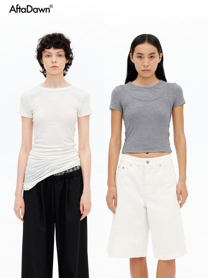 AFTADAWN Faux Layered Asymmetric Women&