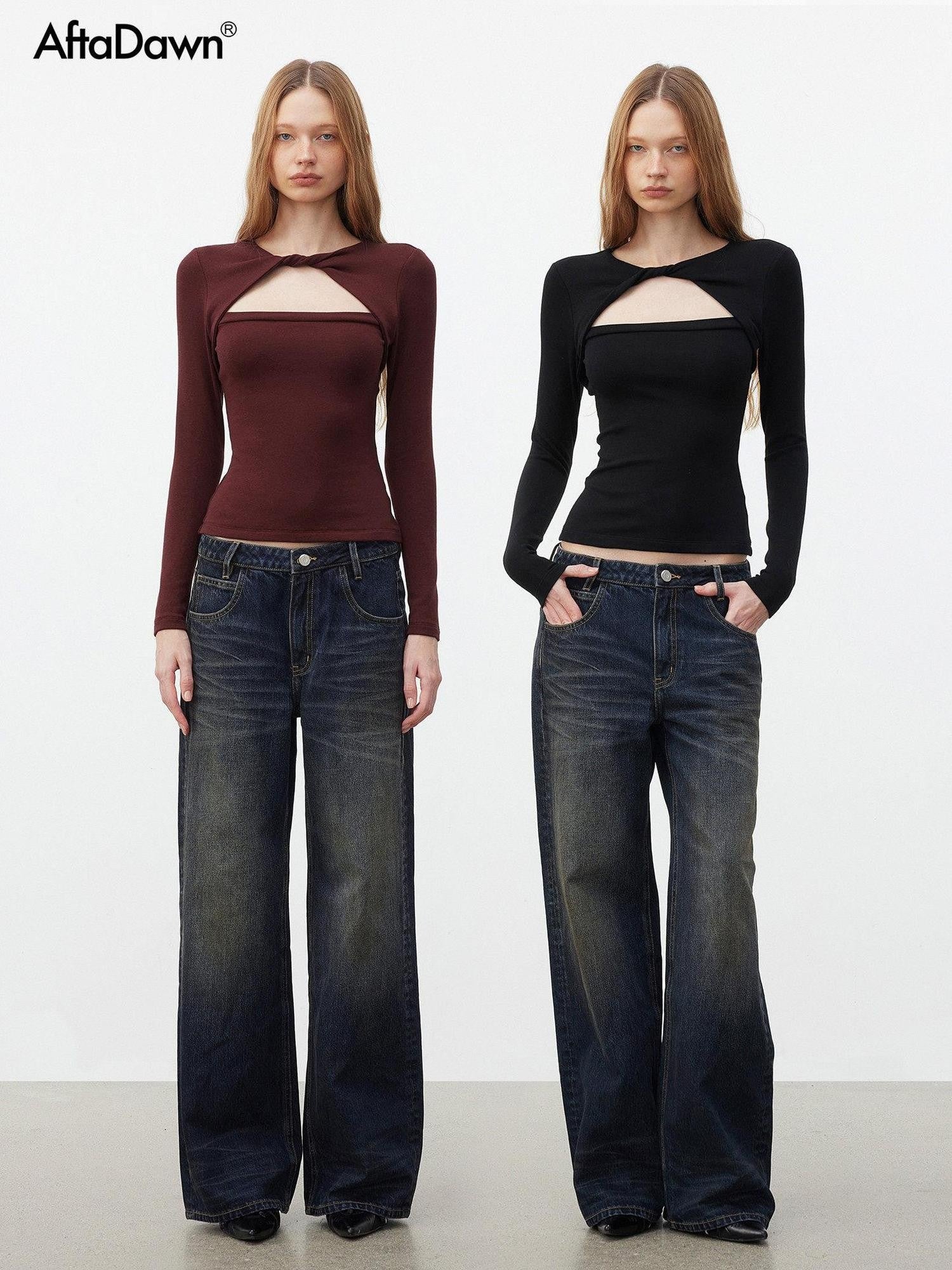 AFTADAWN Faux Layered Openwork Twist Slim Women&