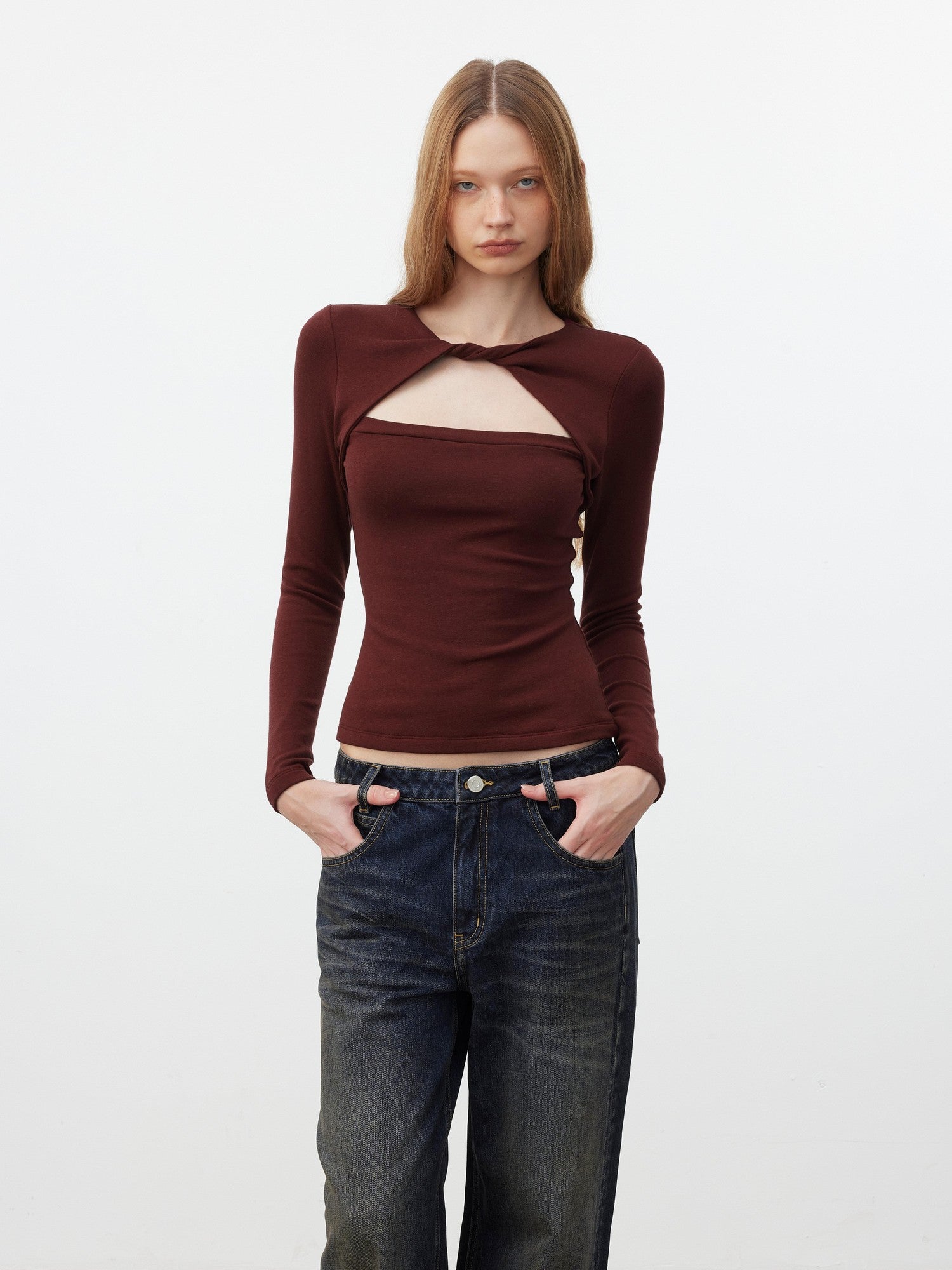AFTADAWN Faux Layered Openwork Twist Slim Women&