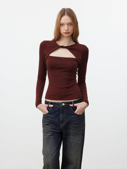 AFTADAWN Faux Layered Openwork Twist Slim Women&