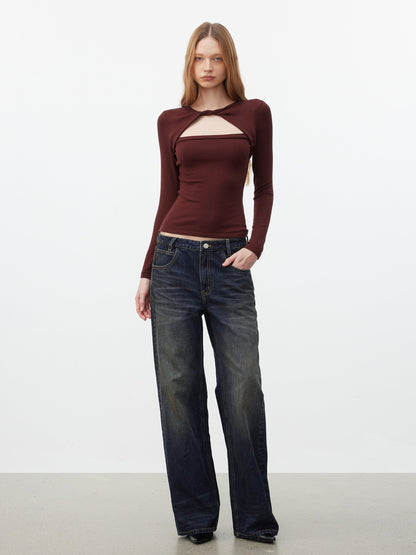 AFTADAWN Faux Layered Openwork Twist Slim Women&