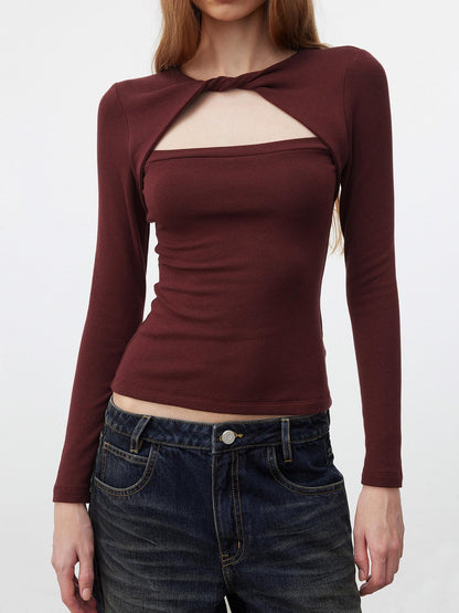 AFTADAWN Faux Layered Openwork Twist Slim Women&
