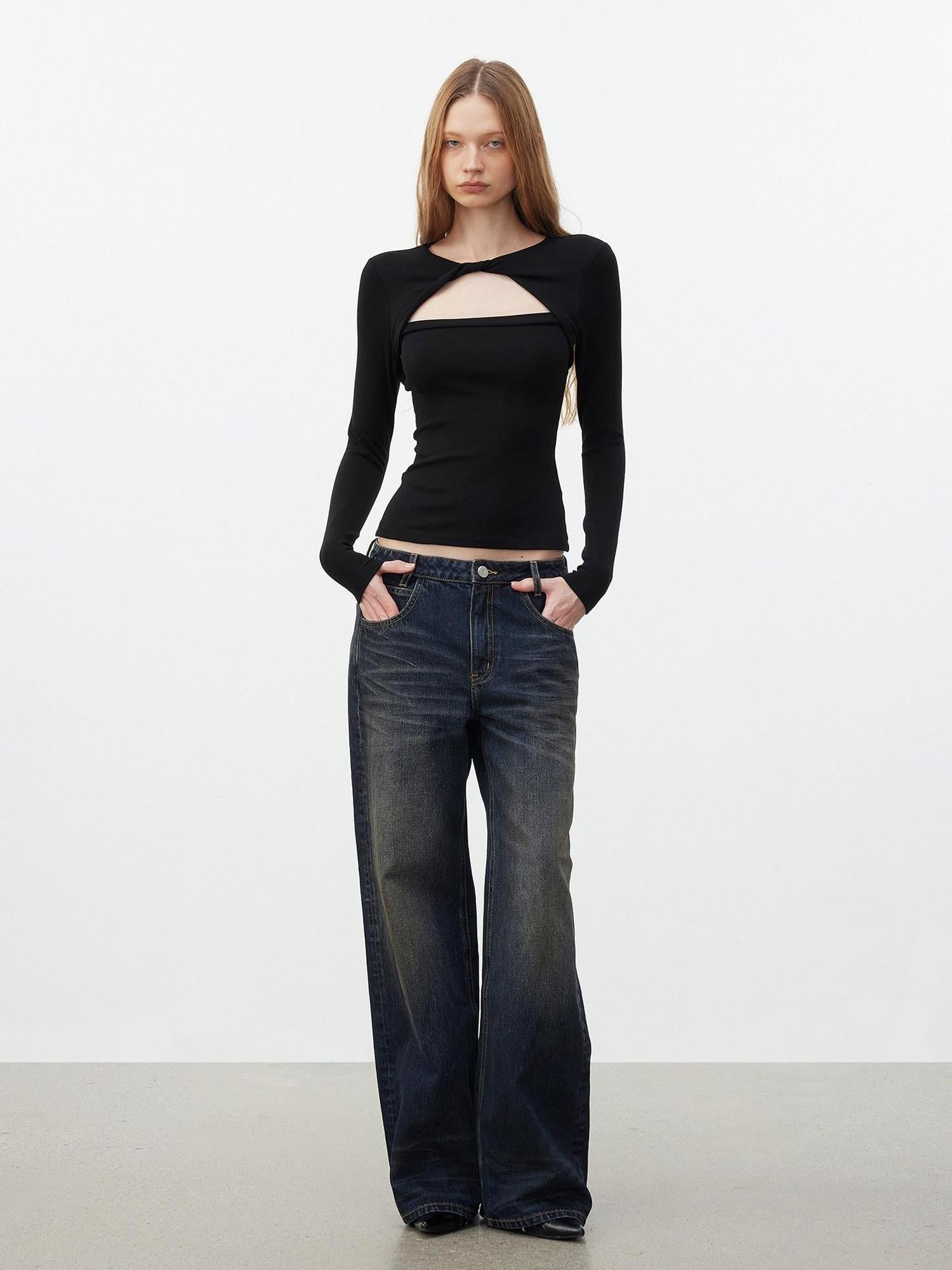 AFTADAWN Faux Layered Openwork Twist Slim Women&