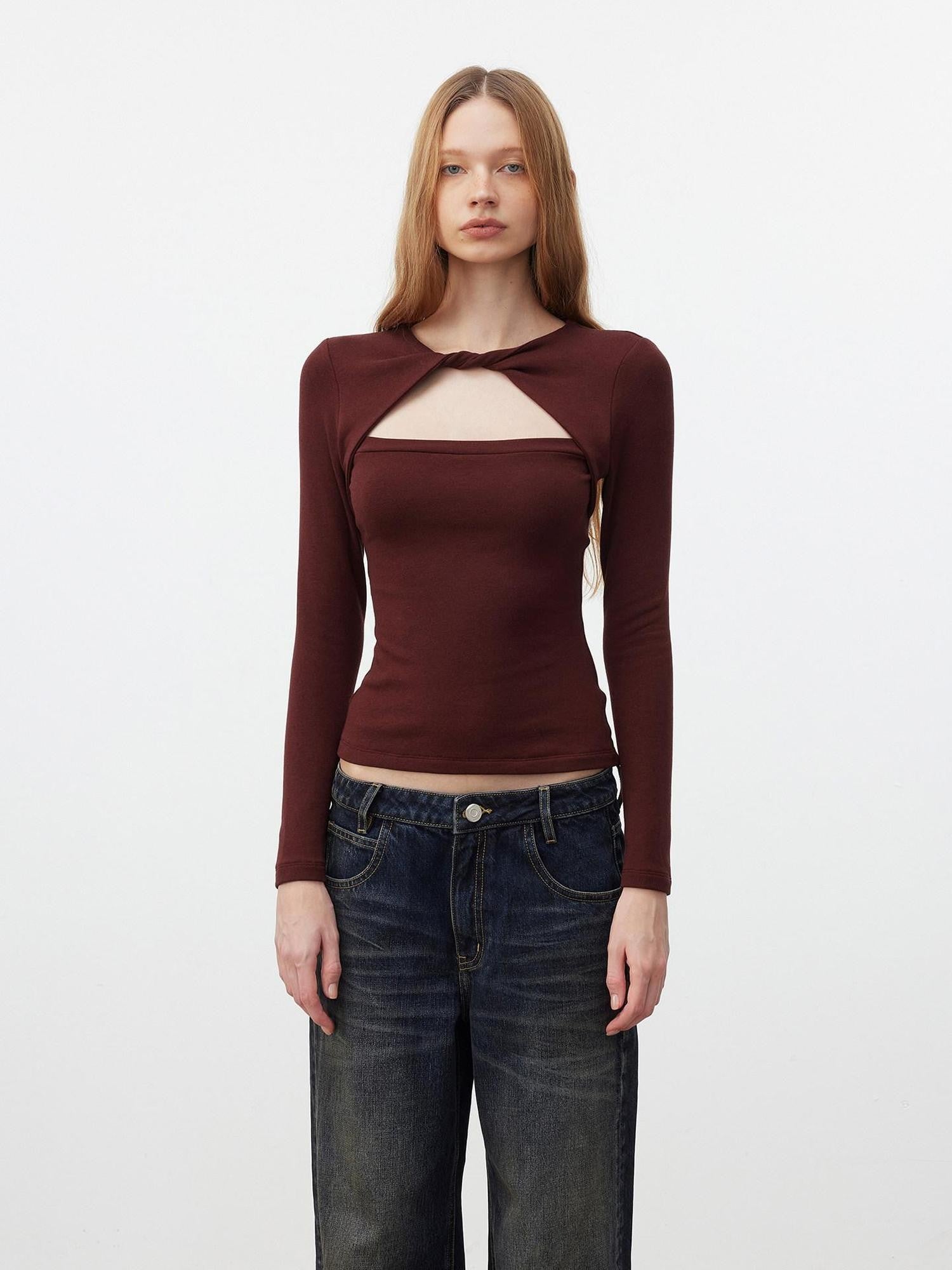 AFTADAWN Faux Layered Openwork Twist Slim Women&