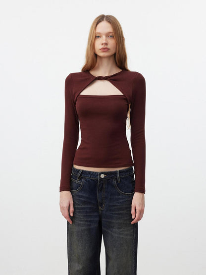 AFTADAWN Faux Layered Openwork Twist Slim Women&
