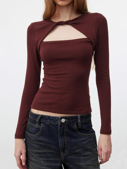 AFTADAWN Faux Layered Openwork Twist Slim Women&
