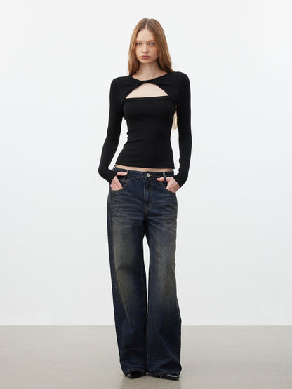 AFTADAWN Faux Layered Openwork Twist Slim Women&
