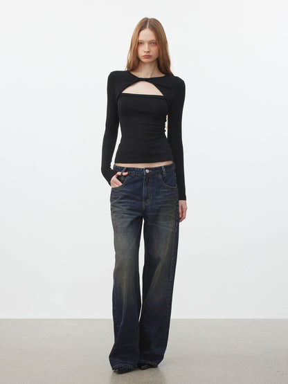 AFTADAWN Faux Layered Openwork Twist Slim Women&