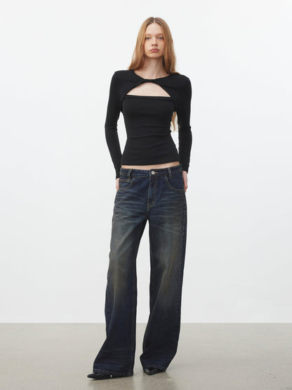 AFTADAWN Faux Layered Openwork Twist Slim Women&