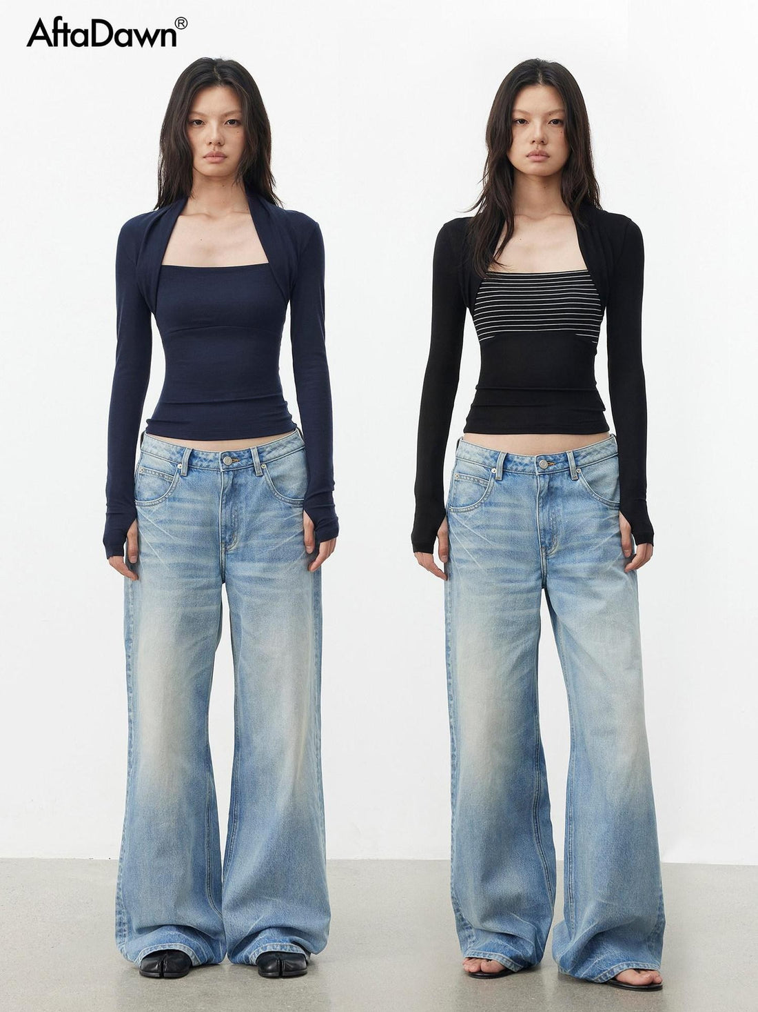 AFTADAWN Faux Layered Slim Square Neck Knit Women&