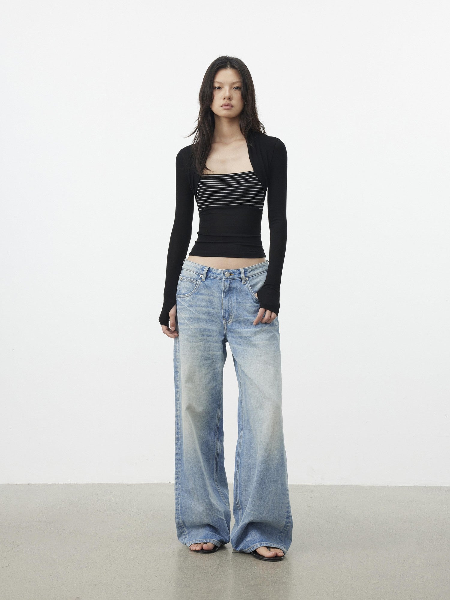 AFTADAWN Faux Layered Slim Square Neck Knit Women&