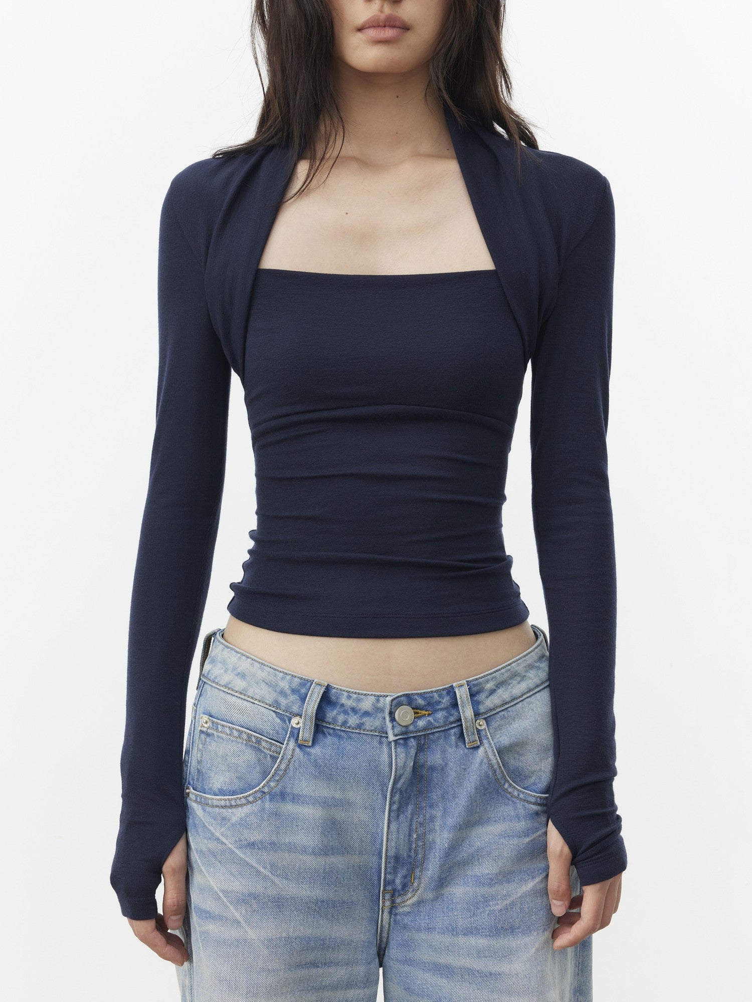 AFTADAWN Faux Layered Slim Square Neck Knit Women&