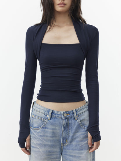 AFTADAWN Faux Layered Slim Square Neck Knit Women&