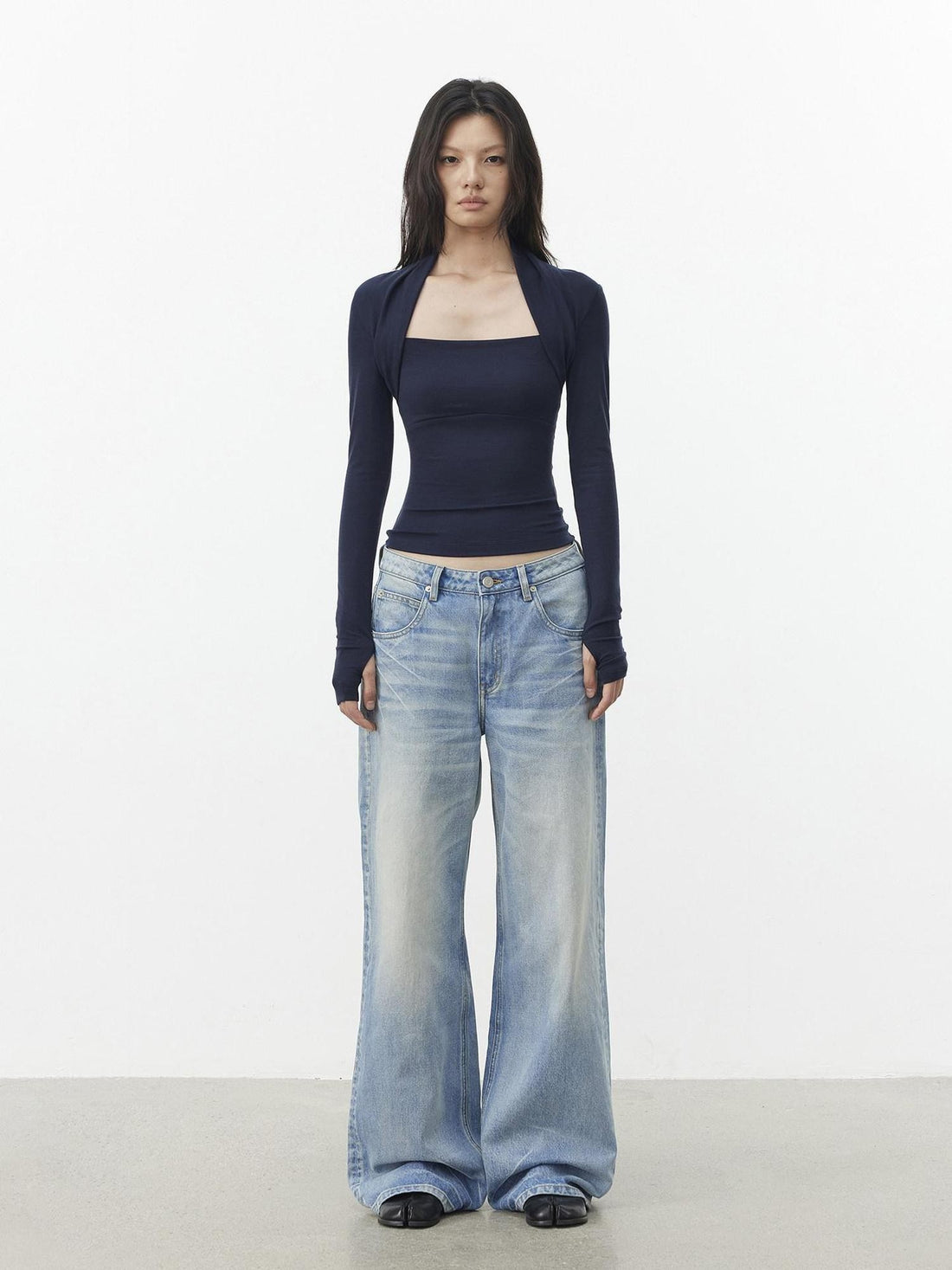 AFTADAWN Faux Layered Slim Square Neck Knit Women&