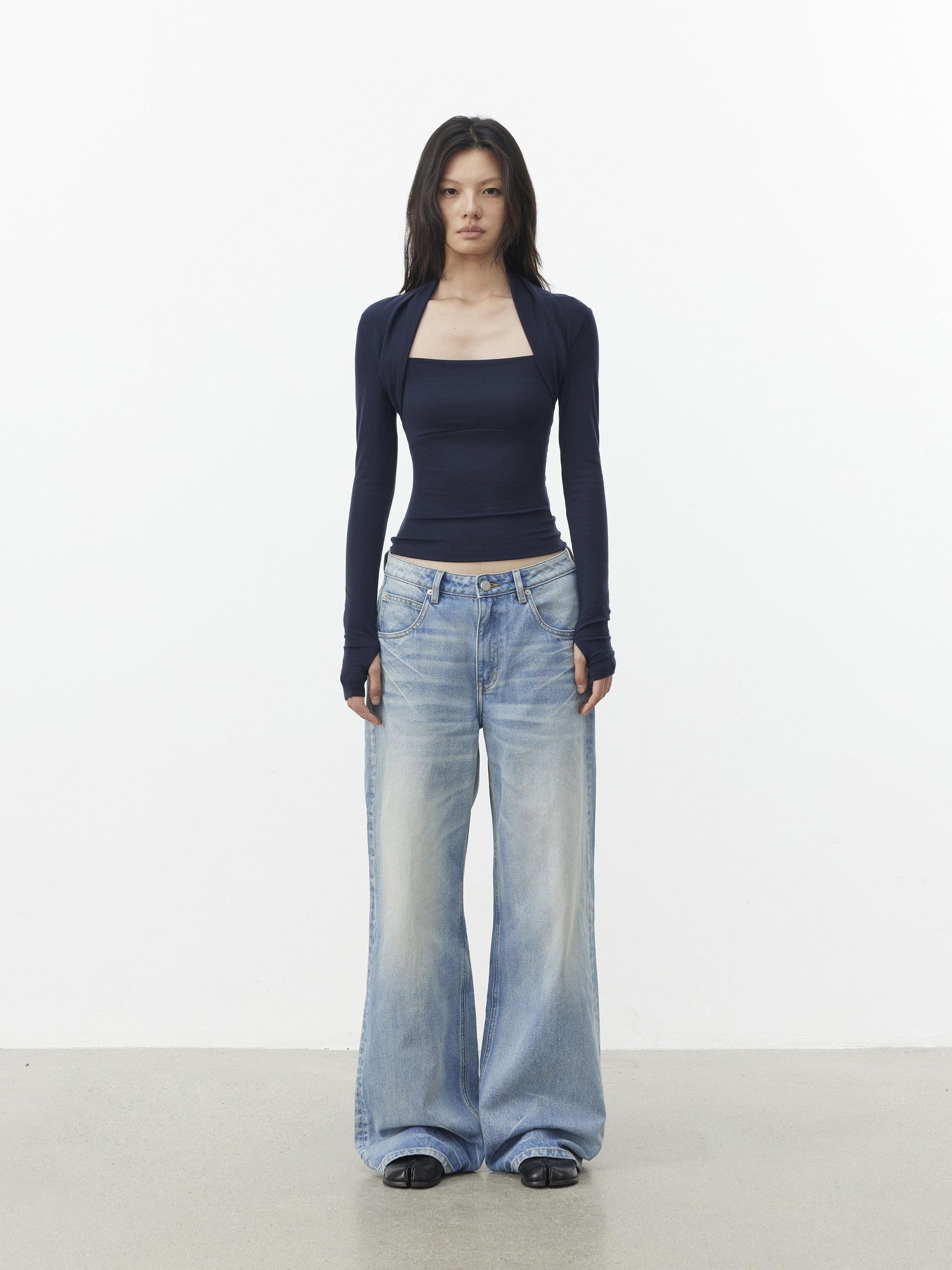 AFTADAWN Faux Layered Slim Square Neck Knit Women&