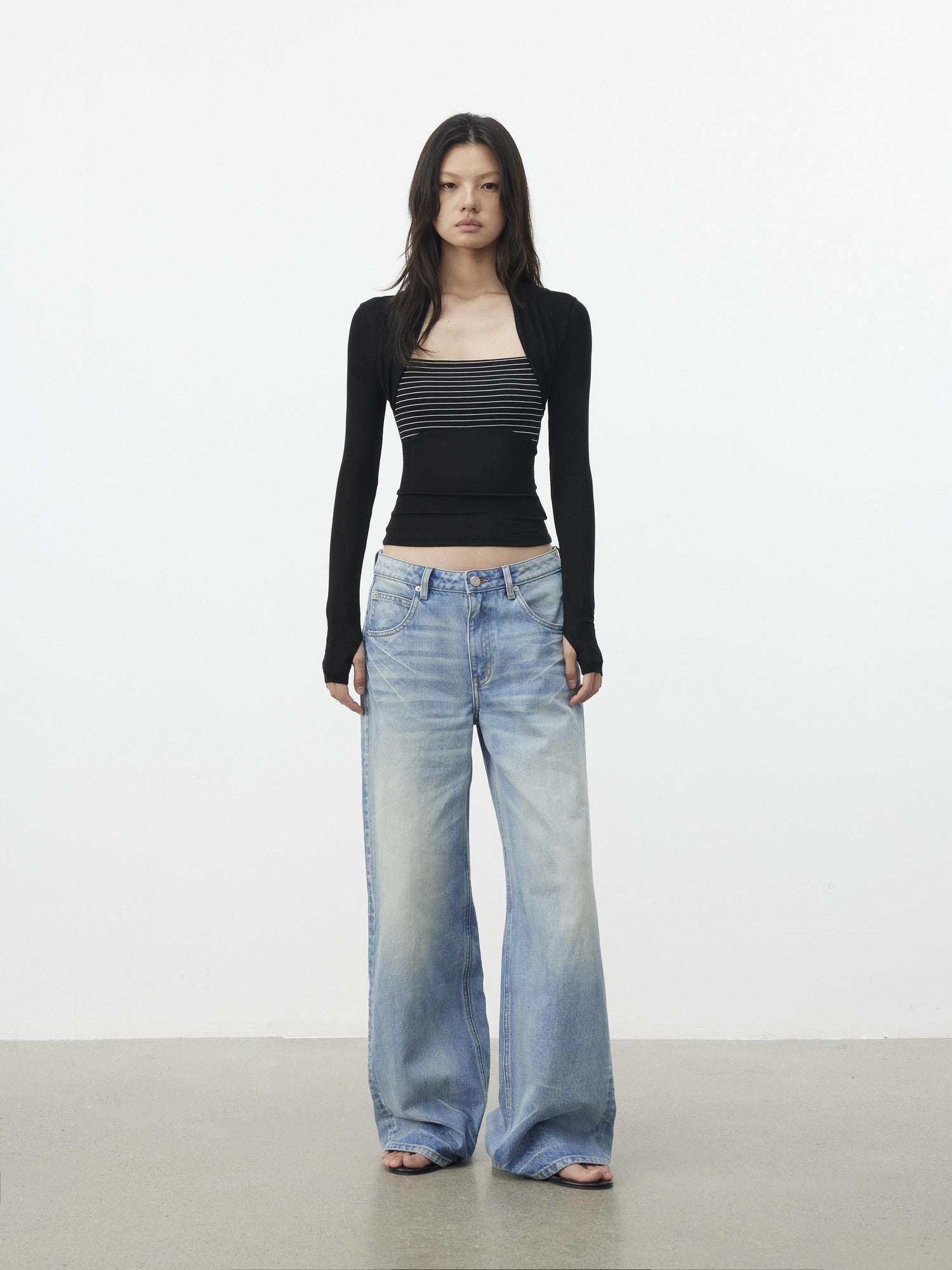 AFTADAWN Faux Layered Slim Square Neck Knit Women&