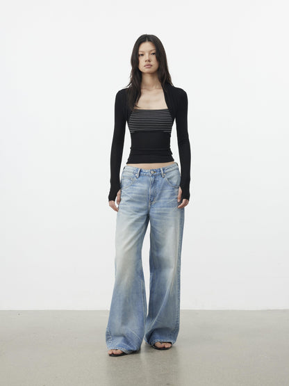 AFTADAWN Faux Layered Slim Square Neck Knit Women&