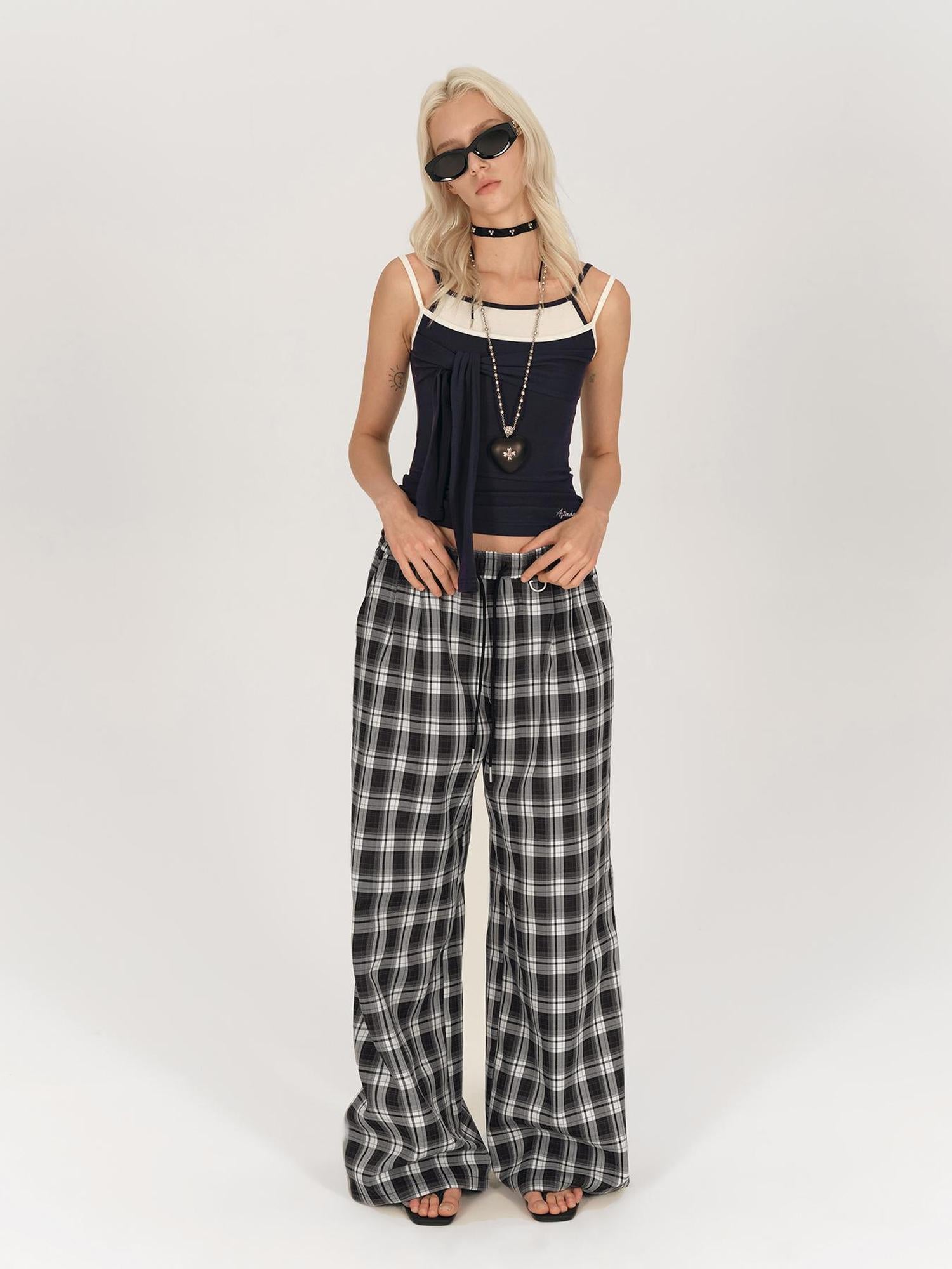 AFTADAWN Faux Two Layer Knit Camisole With Adjustable Ties And Contoured Fit